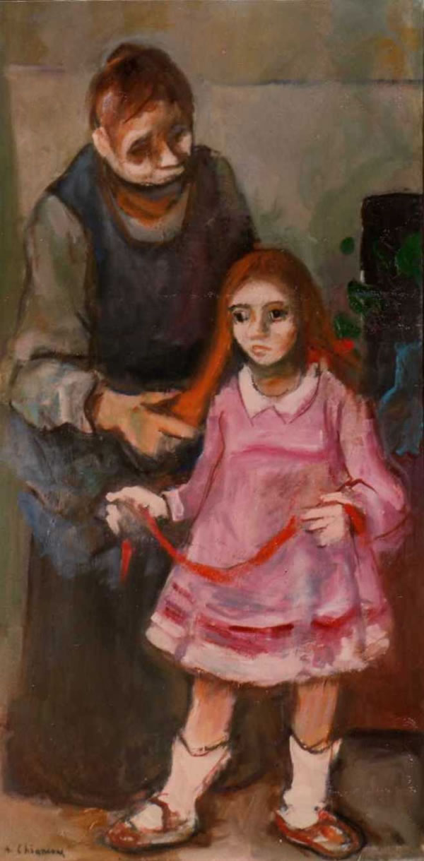 Madre e figlia, 1983-’84, olio su tela, cm 120x60, Napoli, collezione privata